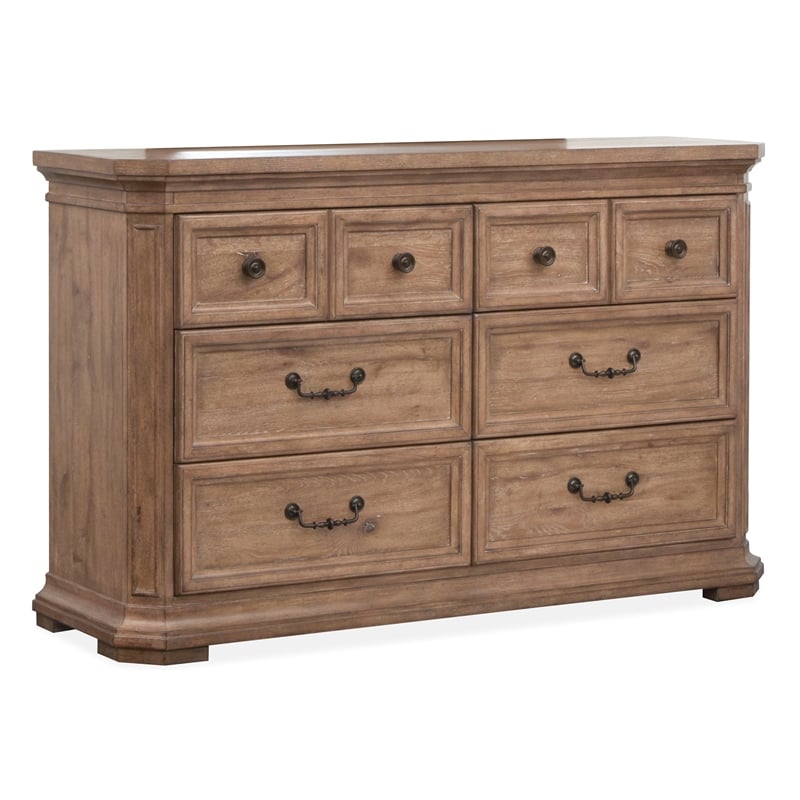 Bowery Hill 6-Drawer Dresser With Landscape Mirror in Florentine Walnut