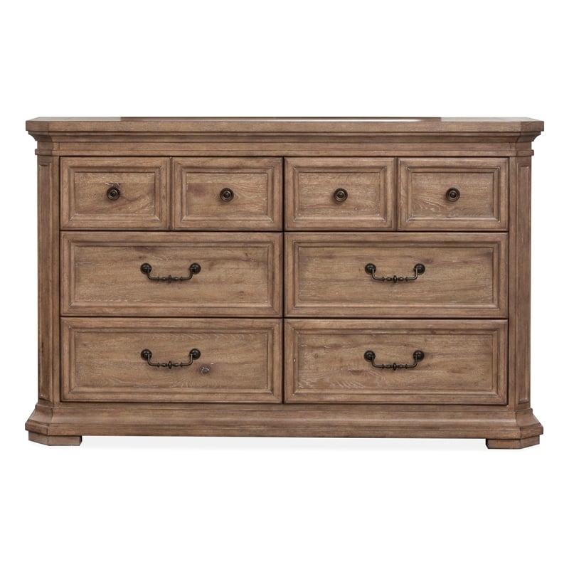 Bowery Hill 6-Drawer Dresser With Landscape Mirror in Florentine Walnut