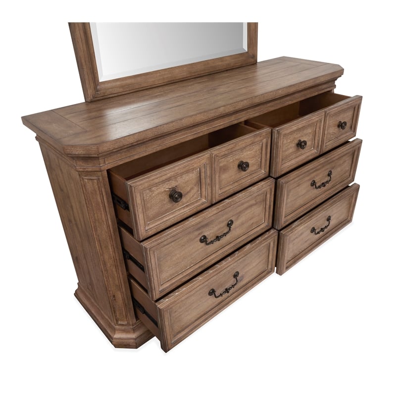 Bowery Hill 6-Drawer Dresser With Landscape Mirror in Florentine Walnut