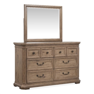 Bowery Hill 6-Drawer Dresser With Landscape Mirror in Florentine Walnut