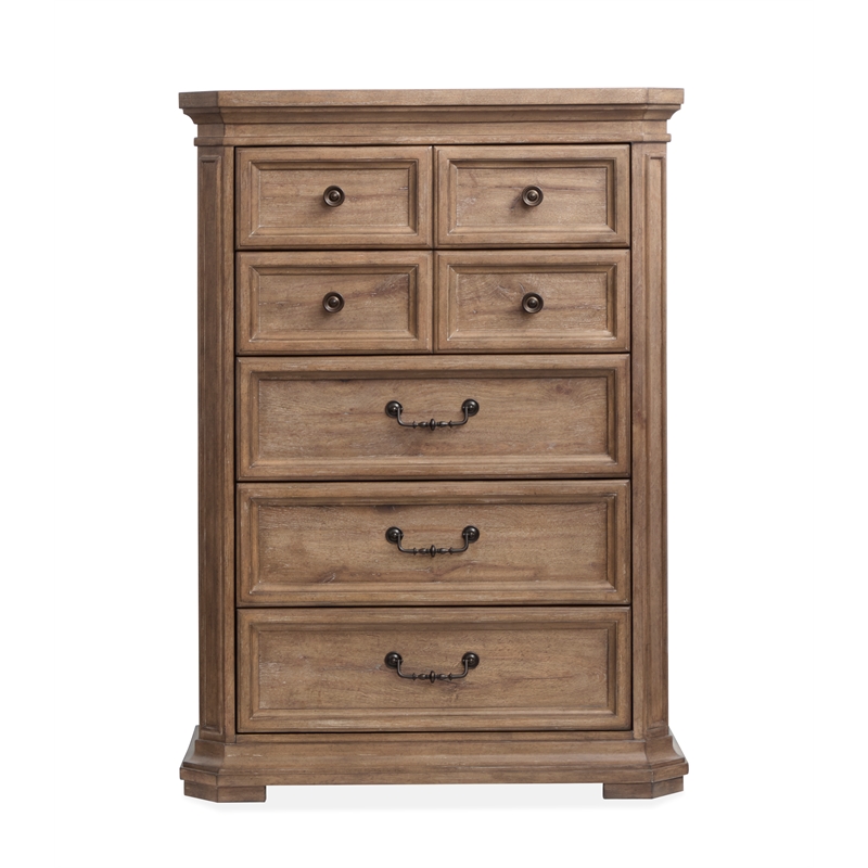 Bowery Hill 5-Drawer Chest With Felt Lined Top Drawer in Florentine Walnut
