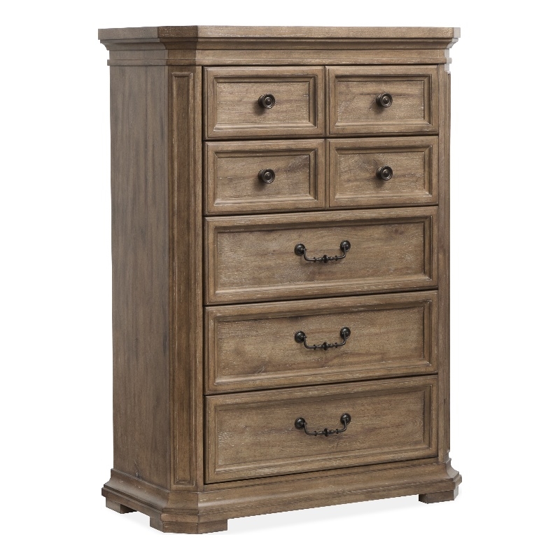 Bowery Hill 5-Drawer Chest With Felt Lined Top Drawer in Florentine Walnut