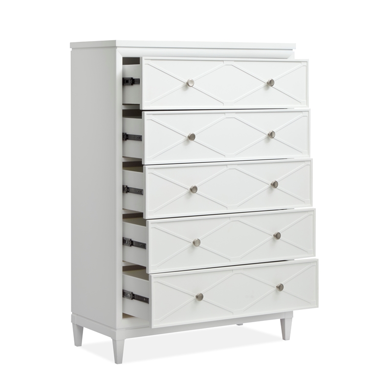 Bowery Hill 5-Drawer Bedroom Chest With Felt Lined Drawer in Whisper White