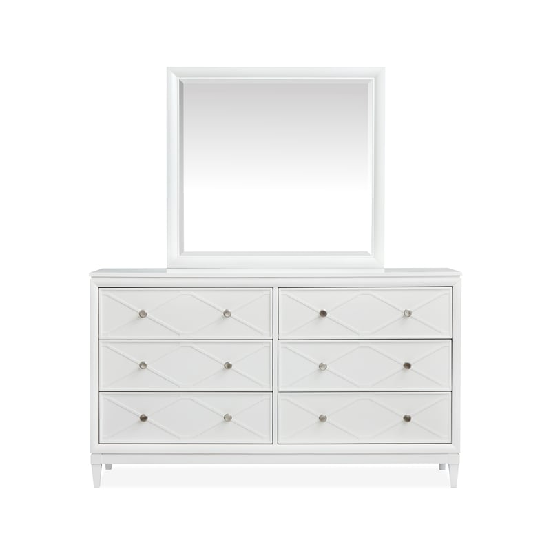 Bowery Hill 6-Drawer Dresser With Landscape Mirror in Whisper White