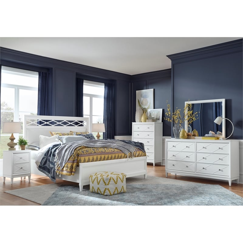 Bowery Hill 6-Drawer Dresser With Landscape Mirror in Whisper White