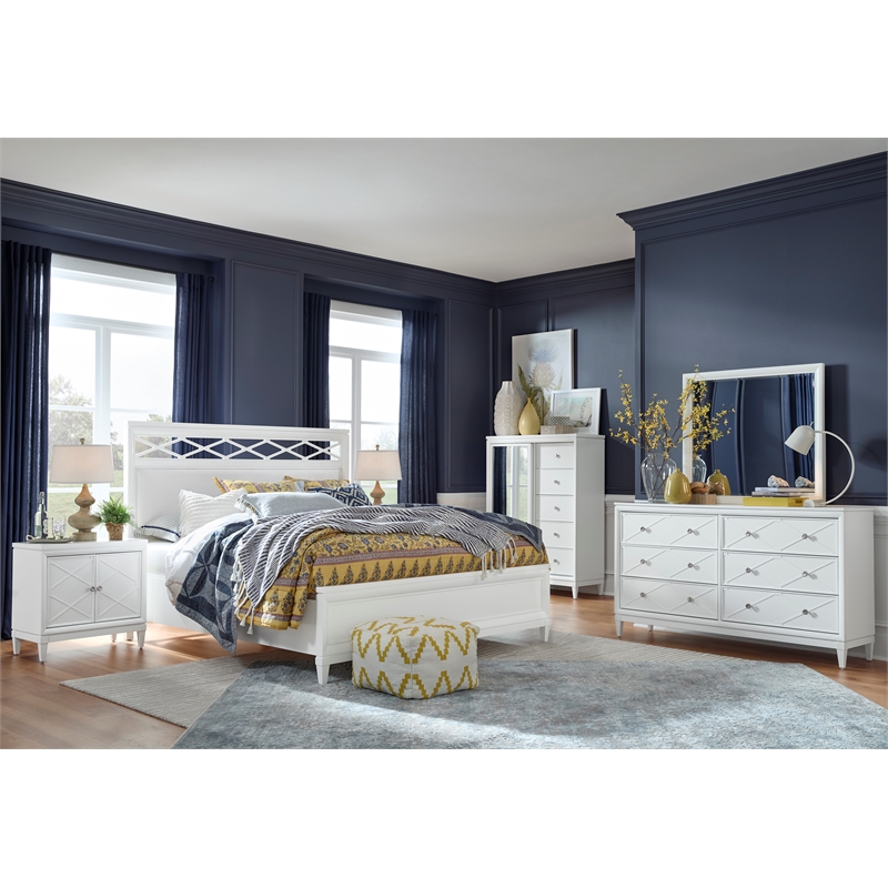 Bowery Hill 6-Drawer Dresser With Landscape Mirror in Whisper White
