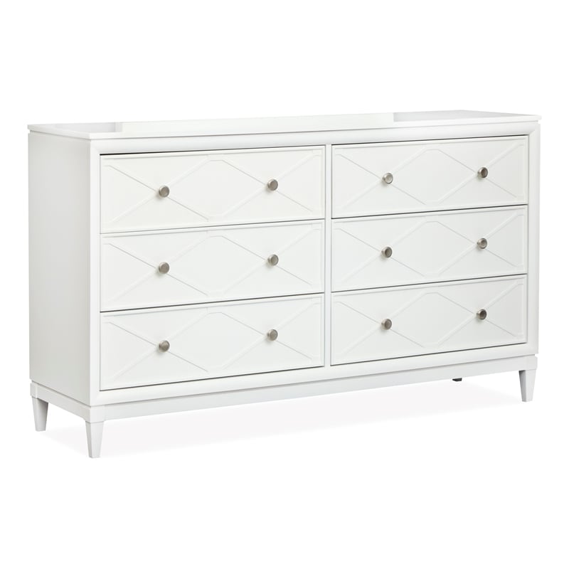 Bowery Hill 6-Drawer Dresser With Landscape Mirror in Whisper White