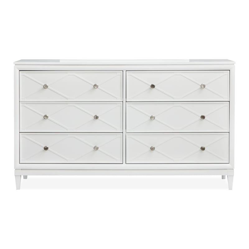 Bowery Hill 6-Drawer Dresser With Landscape Mirror in Whisper White