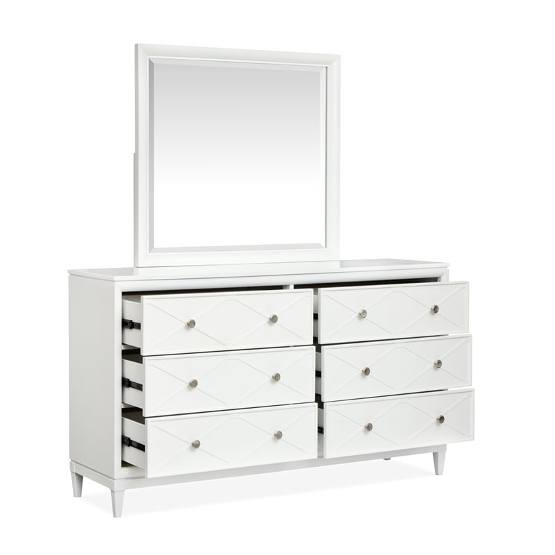 Bowery Hill 6-Drawer Dresser With Landscape Mirror in Whisper White