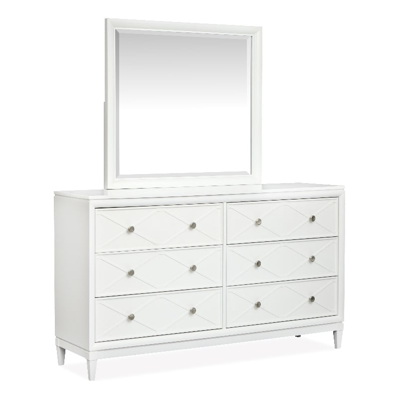 Bowery Hill 6-Drawer Dresser With Landscape Mirror in Whisper White