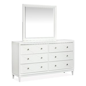 Bowery Hill 6-Drawer Dresser With Landscape Mirror in Whisper White