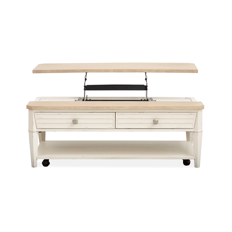 Bowery Hill Lift Top Storage Cocktail Table With Casters and Drawers
