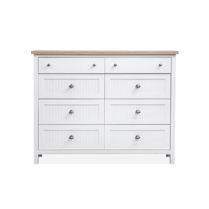 Bowery Hill Contemporary 8-Drawer Chesser in White Whisp and Sand