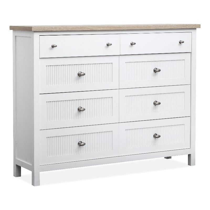 Bowery Hill Contemporary 8-Drawer Chesser in White Whisp and Sand