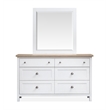 Bowery Hill 6-Drawer Dresser With Portrait Mirror in White Whisp and Sand