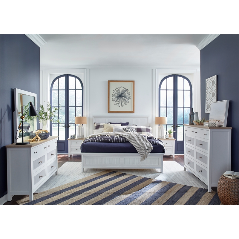 Bowery Hill 6-Drawer Dresser With Portrait Mirror in White Whisp and Sand