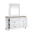 Bowery Hill 6-Drawer Dresser With Portrait Mirror in White Whisp and Sand