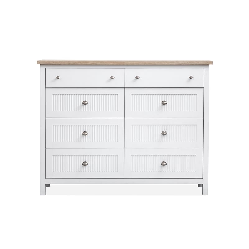 Bowery Hill 8-Drawer Chesser With Portrait Mirror in White Whisp and Sand