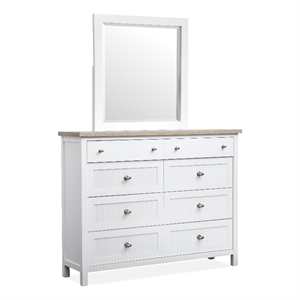 Bowery Hill 8-Drawer Chesser With Portrait Mirror in White Whisp and Sand