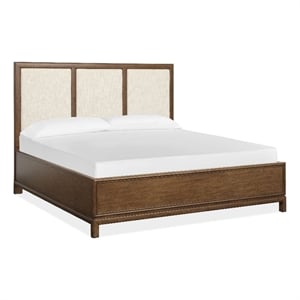 Bowery Hill King Upholstered Panel Bed in Russet With Oatmeal Fabric