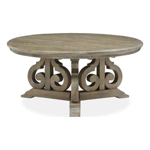 Bowery Hill Round Cocktail Table in Dovetail Grey With Pine Top