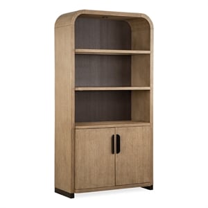 Bowery Hill Dining Cabinet With LED Light and Glass Shelves in Swiss Coffee