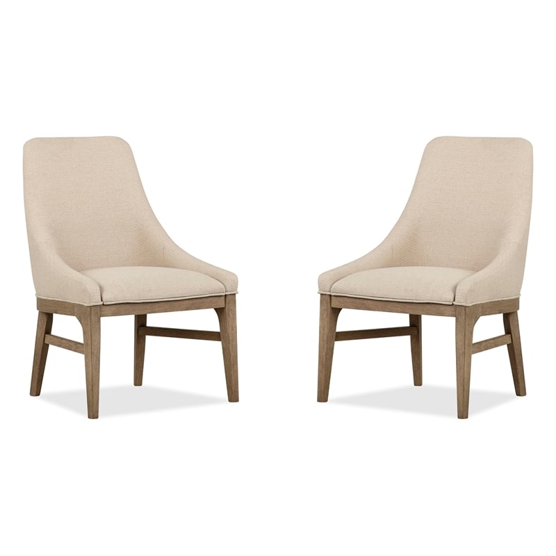Bowery Hill Contemporary Upholstered Arm Chair 2-Pack in Swiss Coffee