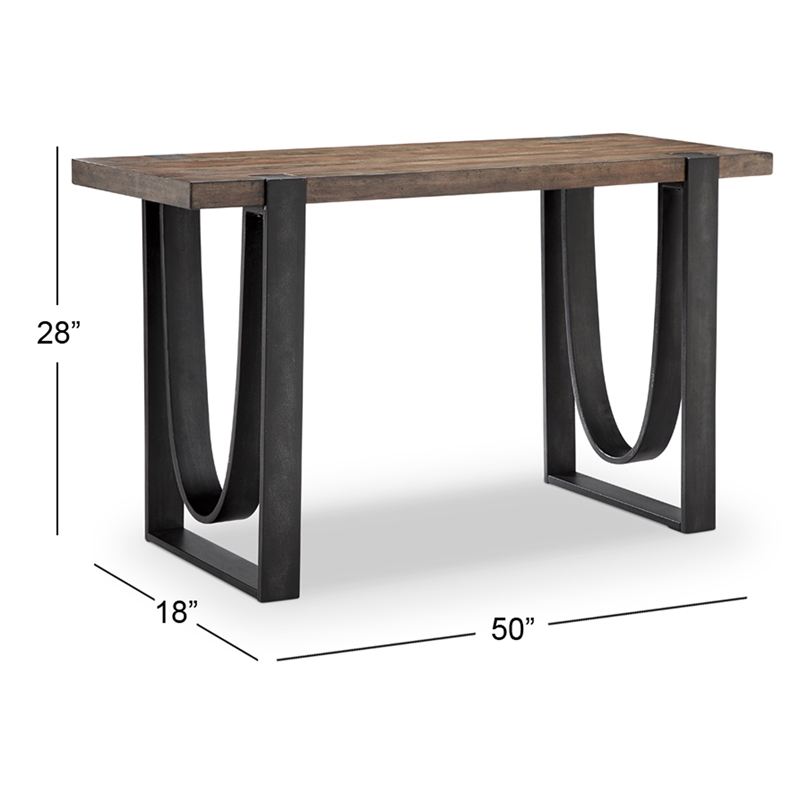 Bowery Hill Rectangular Sofa Table in Rustic Honey and Distressed Iron
