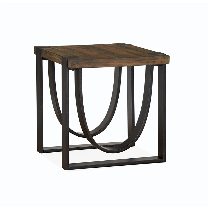 Bowery Hill Rectangular End Table in Rustic Honey and Distressed Iron