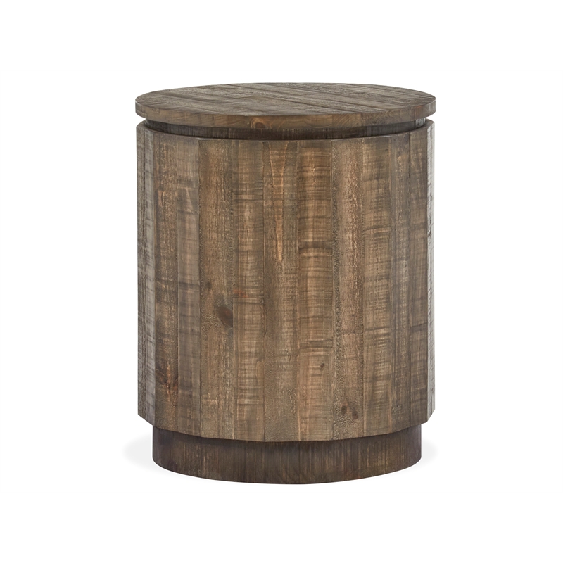 Bowery Hill Round Accent End Table in Tobacco With Pine Solids