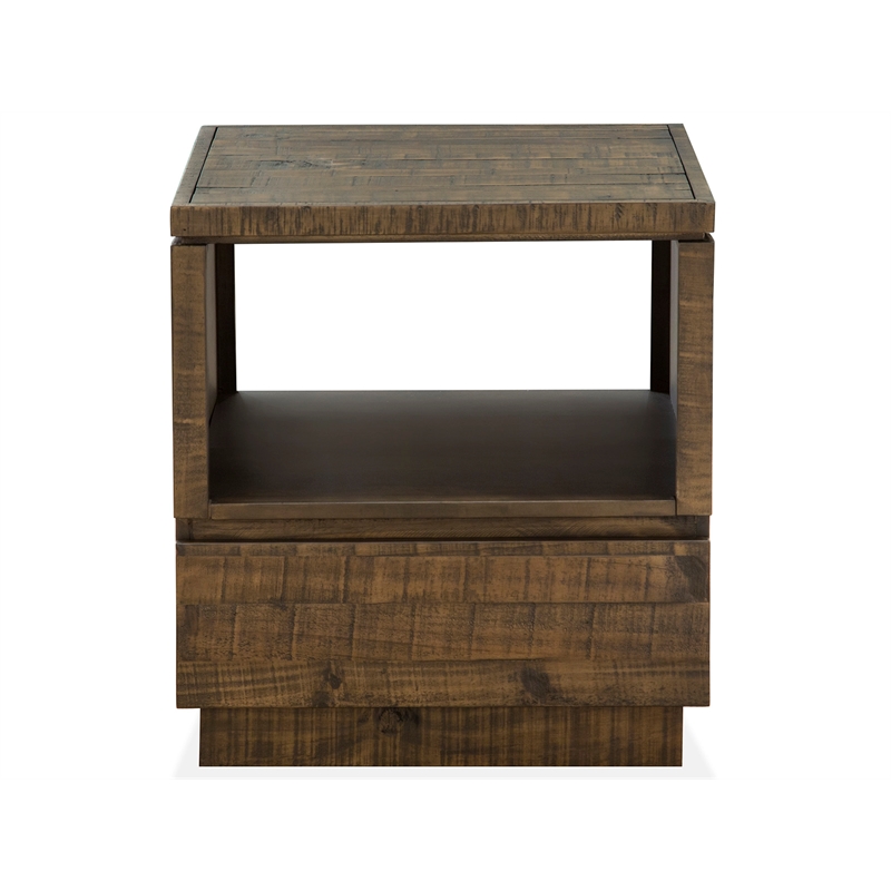 Bowery Hill Contemporary Rectangular End Table With Drawer in Tobacco