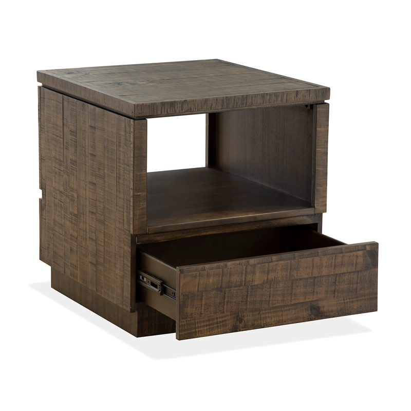Bowery Hill Contemporary Rectangular End Table With Drawer in Tobacco