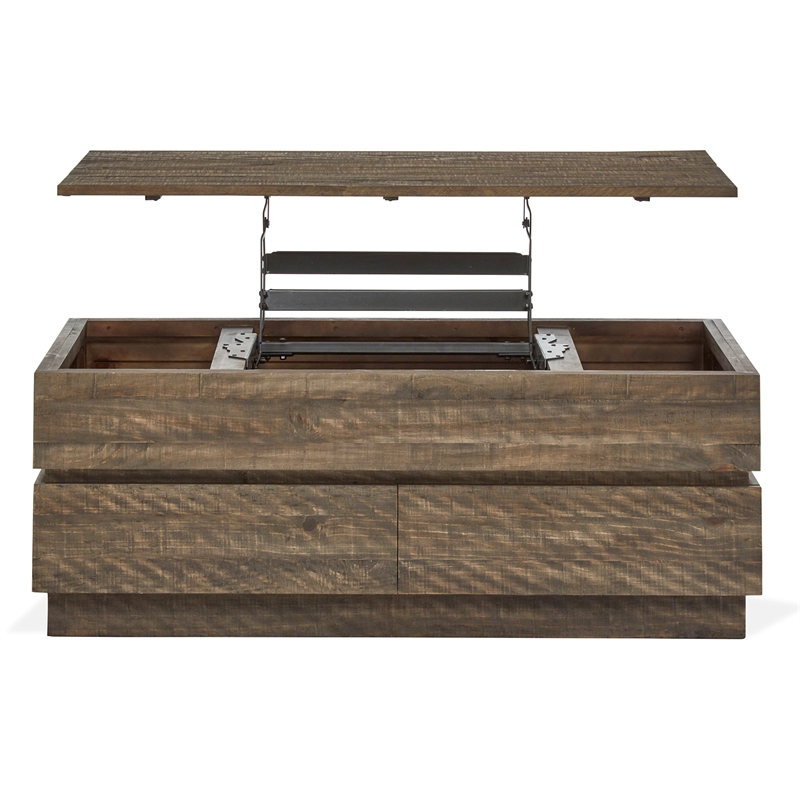Bowery Hill Lift Top Cocktail Table With Drawers and Casters in Tobacco
