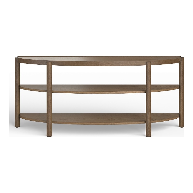 Bowery Hill Contemporary Demilune Sofa Table With Shelves in Honey Oak
