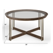Bowery Hill Glass Top Round Cocktail Table in Walnut and Tarnished Silver