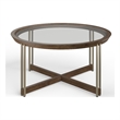 Bowery Hill Glass Top Round Cocktail Table in Walnut and Tarnished Silver