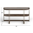 Bowery Hill Glass Top Demilune Sofa Table in Walnut and Tarnished Silver