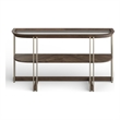 Bowery Hill Glass Top Demilune Sofa Table in Walnut and Tarnished Silver