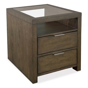 Bowery Hill Glass Top Rectangular End Table With Drawer in Homestead Brown