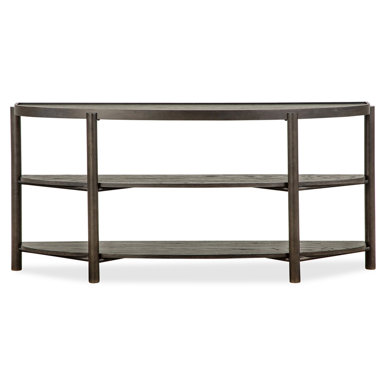 Bowery Hill Contemporary Demilune Sofa Table With Shelves in Coffee Bean