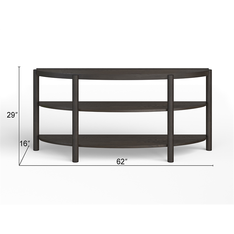 Bowery Hill Contemporary Demilune Sofa Table With Shelves in Coffee Bean
