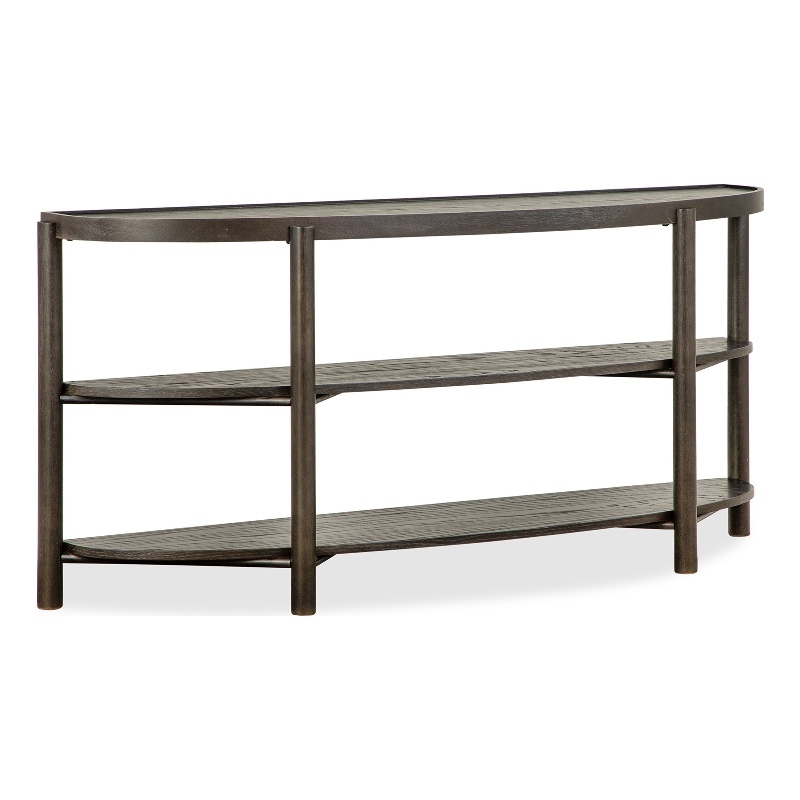 Bowery Hill Contemporary Demilune Sofa Table With Shelves in Coffee Bean