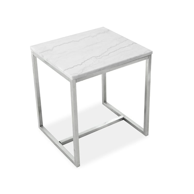 Bowery Hill White Marble Rectangular End Table With Brushed Nickel Frame