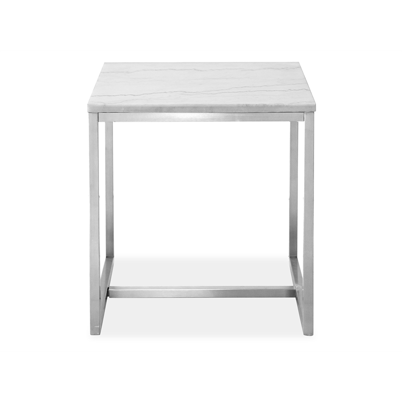 Bowery Hill White Marble Rectangular End Table With Brushed Nickel Frame