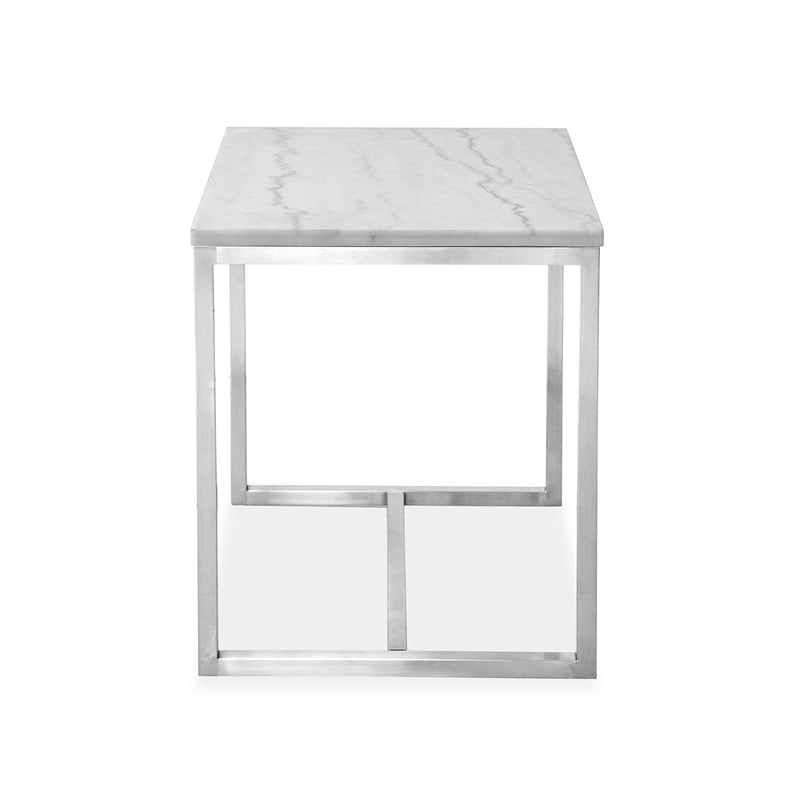 Bowery Hill White Marble Rectangular End Table With Brushed Nickel Frame