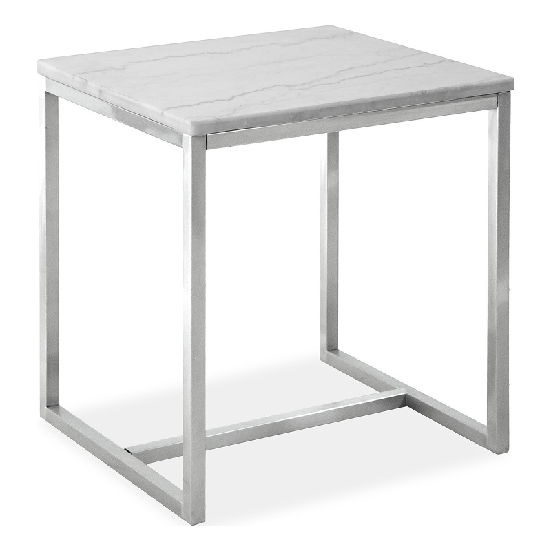 Bowery Hill White Marble Rectangular End Table With Brushed Nickel Frame