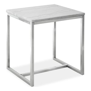 Bowery Hill White Marble Rectangular End Table With Brushed Nickel Frame