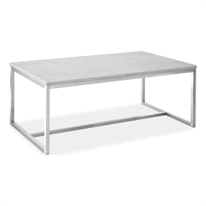 Bowery Hill White Marble Rectangular Cocktail Table With Brushed Nickel Frame