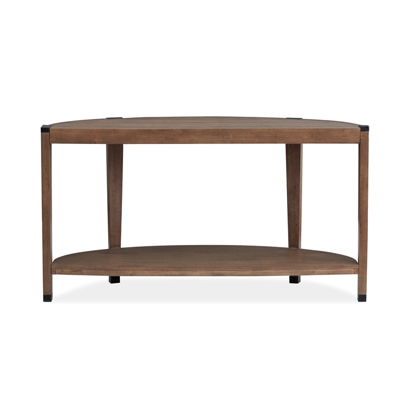 Bowery Hill Modern Organic Demilune Sofa Table With Shelf in Wallaby