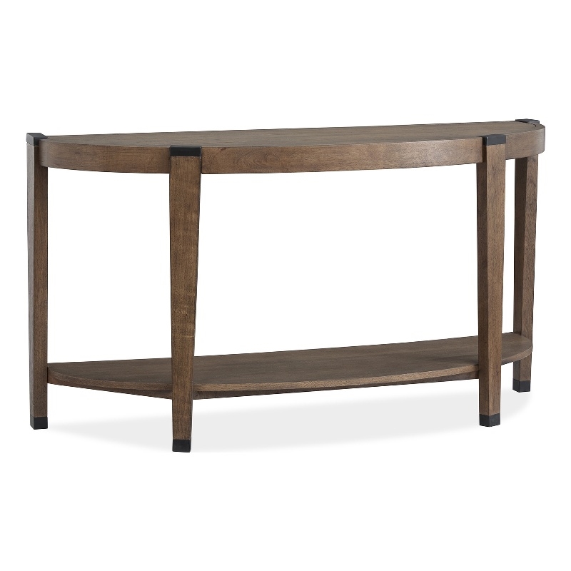 Bowery Hill Modern Organic Demilune Sofa Table With Shelf in Wallaby